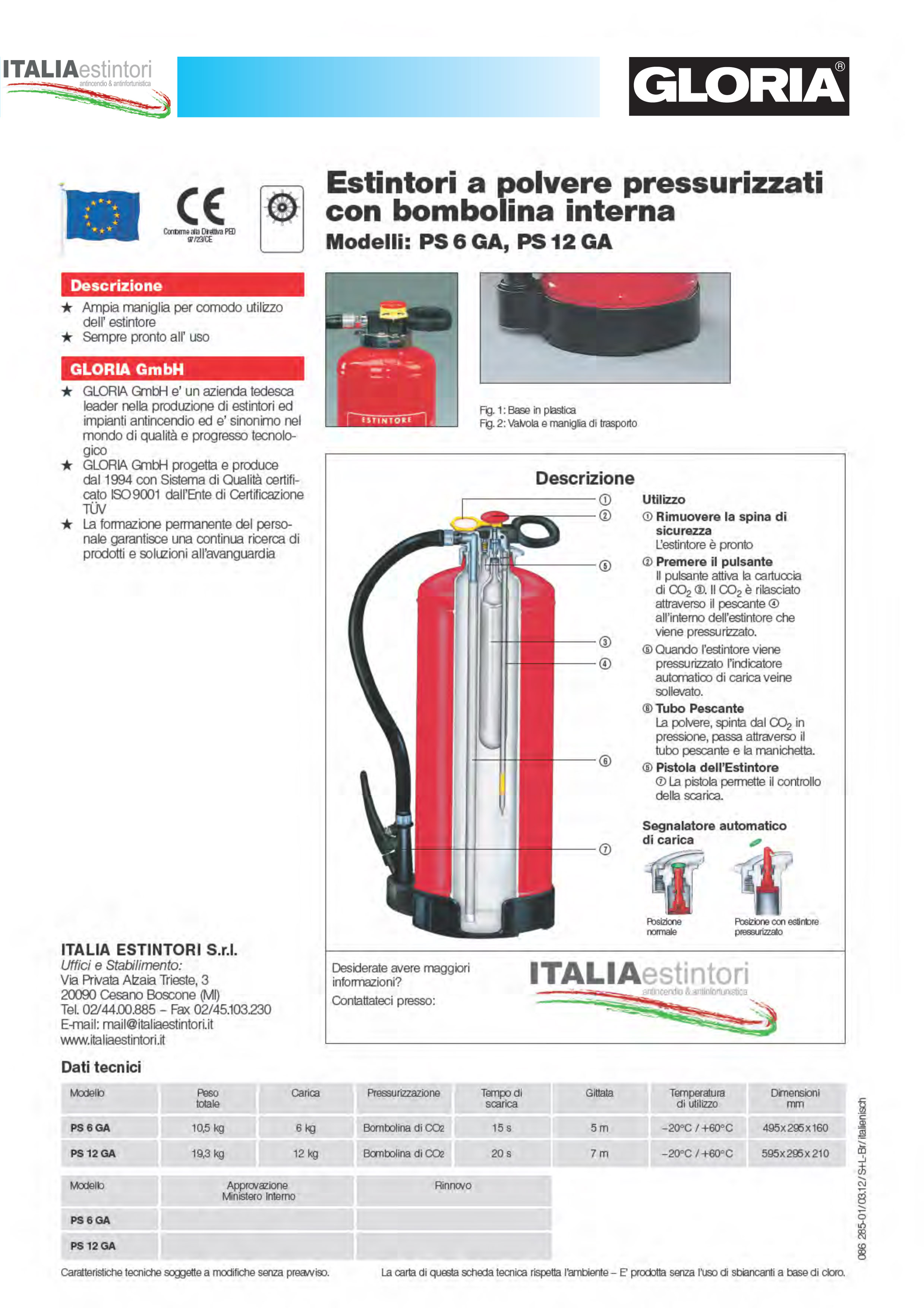 Gloria Estintore A Schiuma 6 Litri - Tipo S6 DLWB, 21A/183B, Per Una Sicurezza Domestica Affidabile - 2