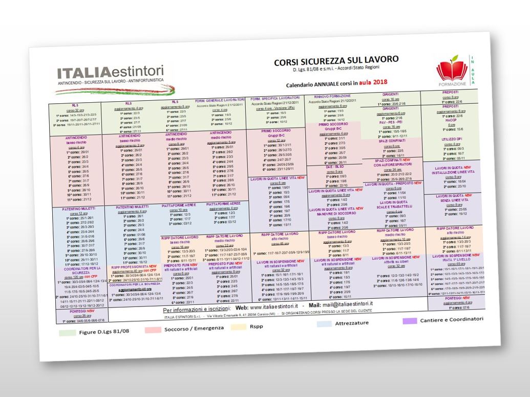 Corsi sicurezza sul lavoro: calendario 2018