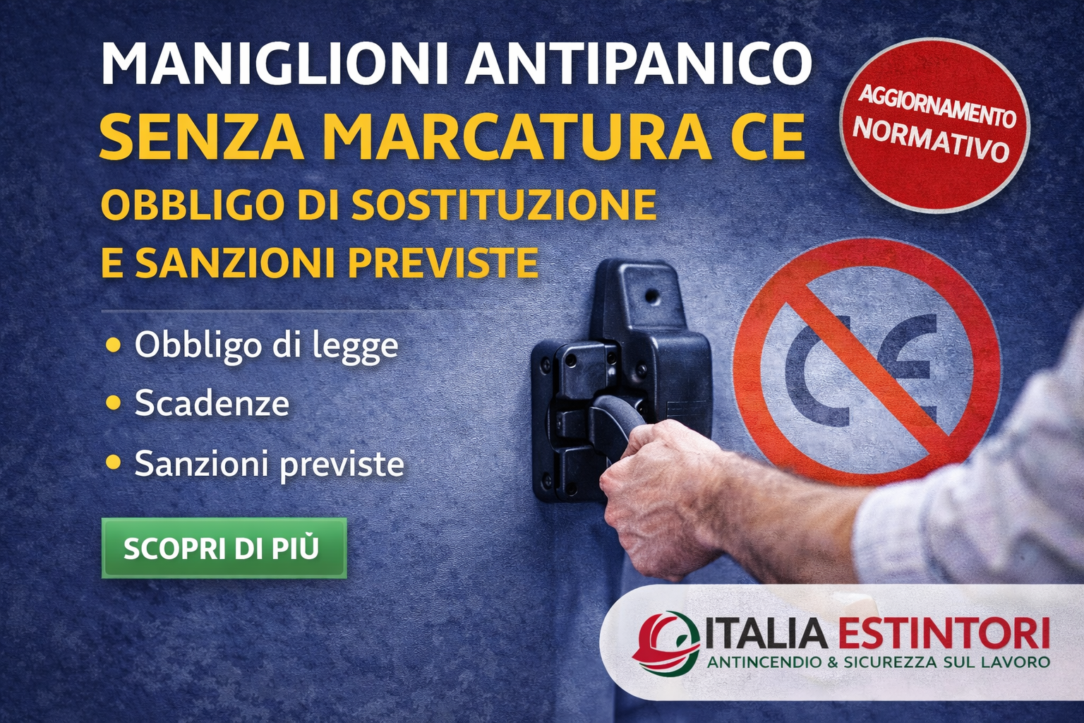Maniglioni antipanico senza marcatura CE: obbligo di sostituzione e sanzioni previste dalla legge